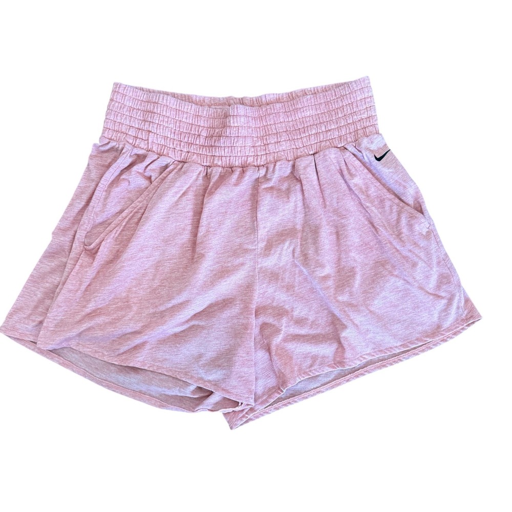 Nike Dri-FIT Womens Pink Heather Smocked High Rise‎ Training Shorts Sz M Running